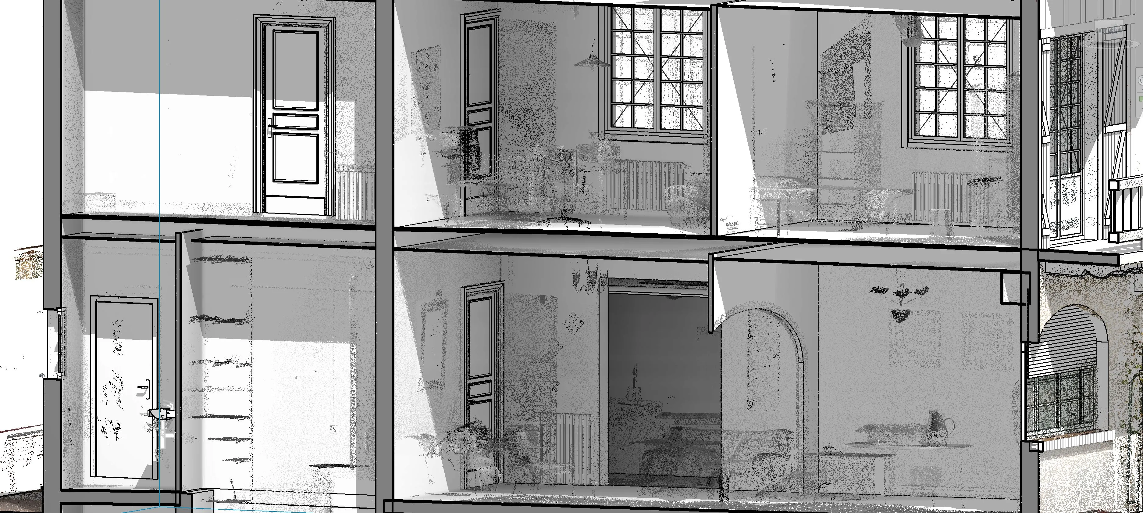 Coupe mixte maquette et nuage de points, superposées pour contrôler la fidélité du modèle