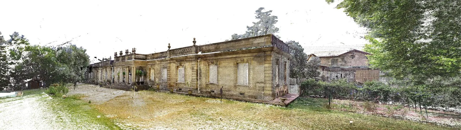 Nuage de points de la demeure — vue d’ensemble sur les façades et le jardin