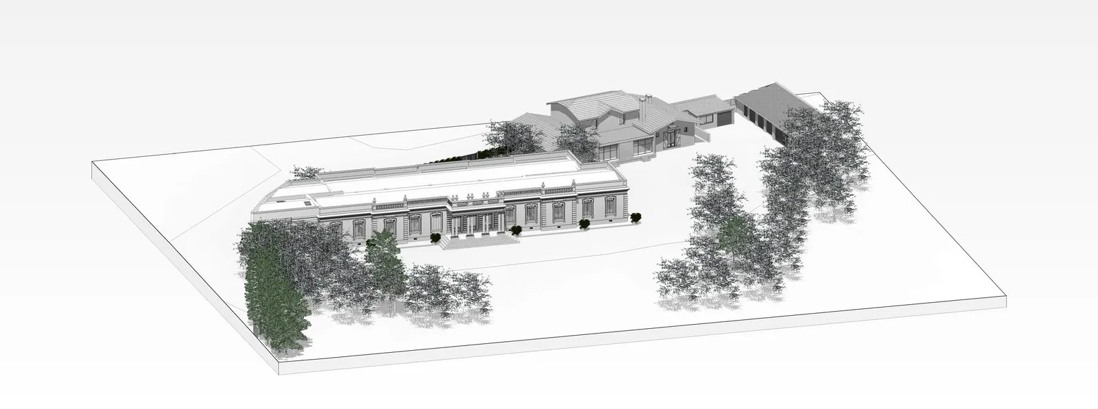 Maquette Revit — vue aérienne de la demeure et de sa parcelle