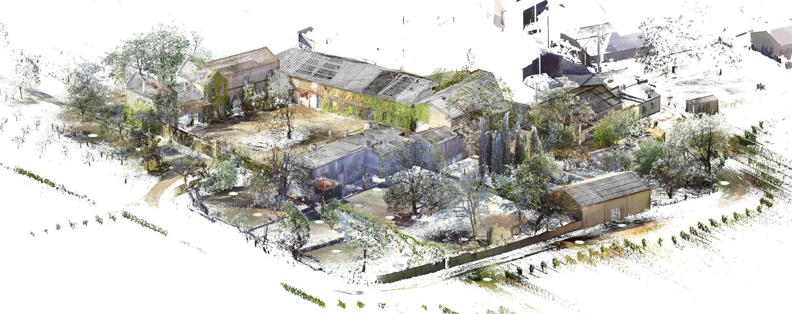 Nuage de points du domaine côté jardin, avec les vignes en bordure de parcelle