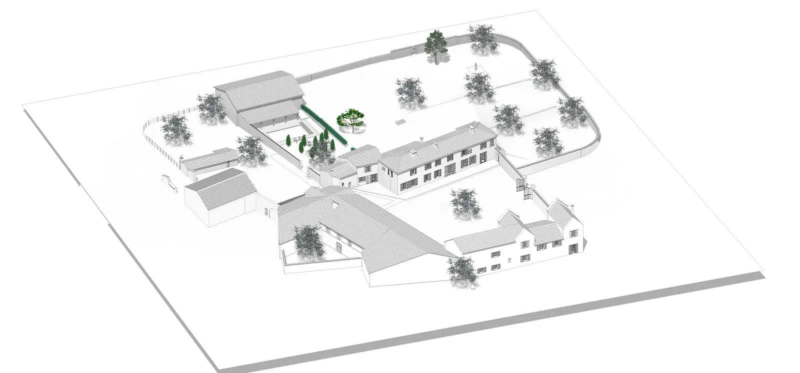 Maquette Revit du domaine — vue aérienne du site et des toitures
