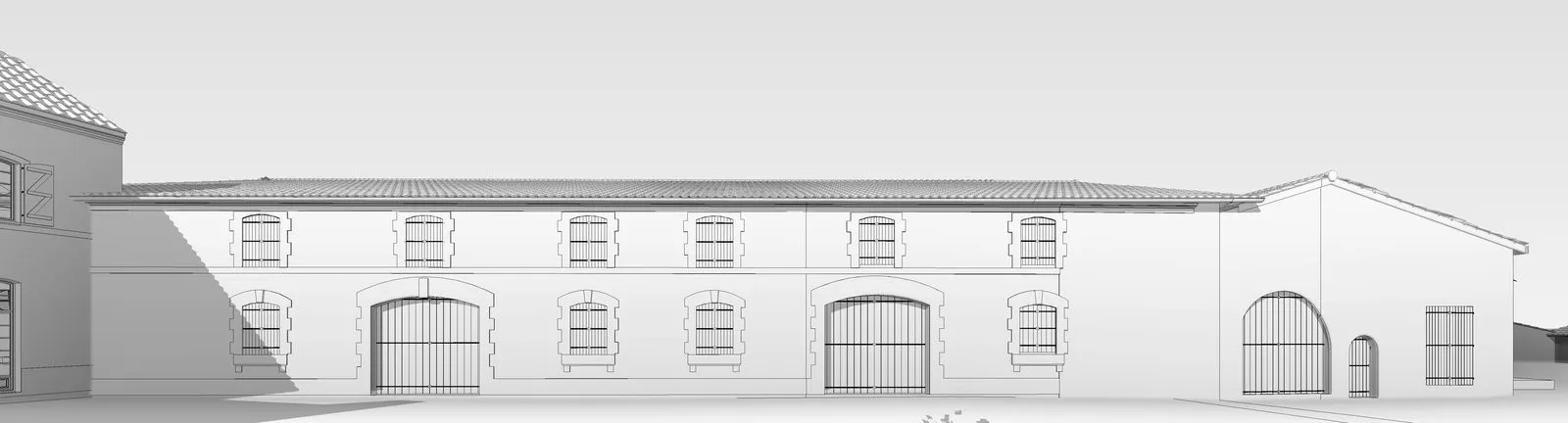 Élévation de la façade du chai reconstituée dans la maquette Revit
