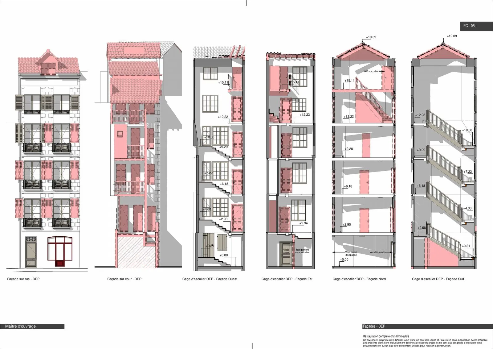 Planche des façades de la cage d’escalier — pièce du dossier de permis