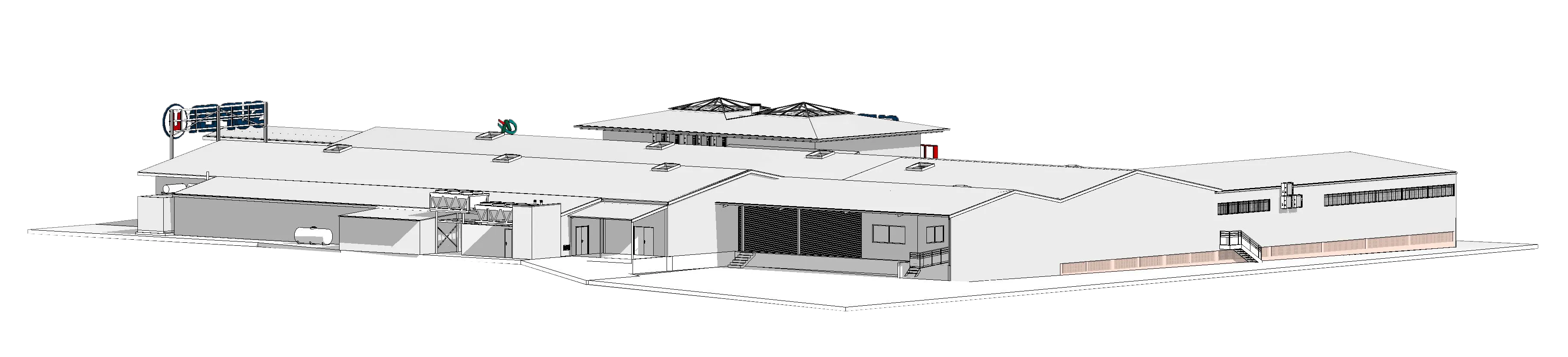 Maquette Revit — façade arrière et station essence du site