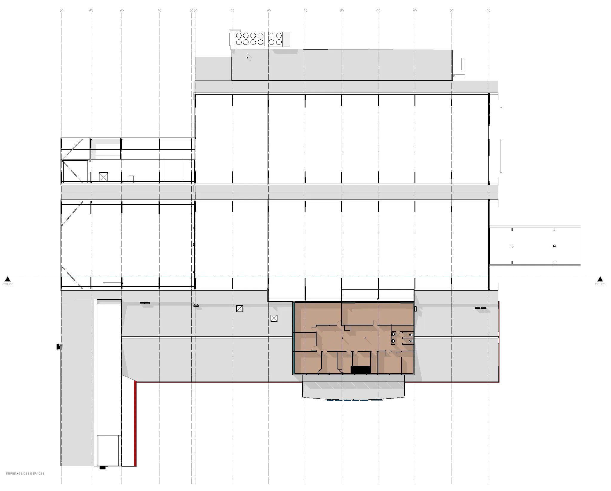 Plan de repérage des espaces — étage bureaux du bâtiment administratif